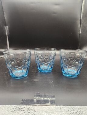 Vintage Fostaria Moonstone Light Blue Tumbler Or Juice Glasses, Set Of 3